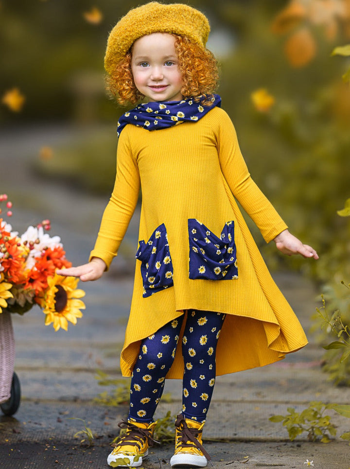 Cute Fall Kids Clothes | Girls Dual Pocket Tunic Scarf & Legging Set