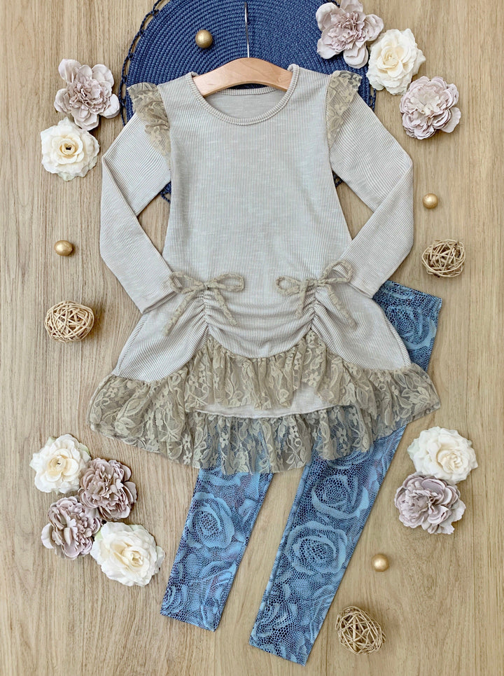 Girls Cute Fall |  Shiny Rose Tunic & Legging Set - Mia Belle Girls