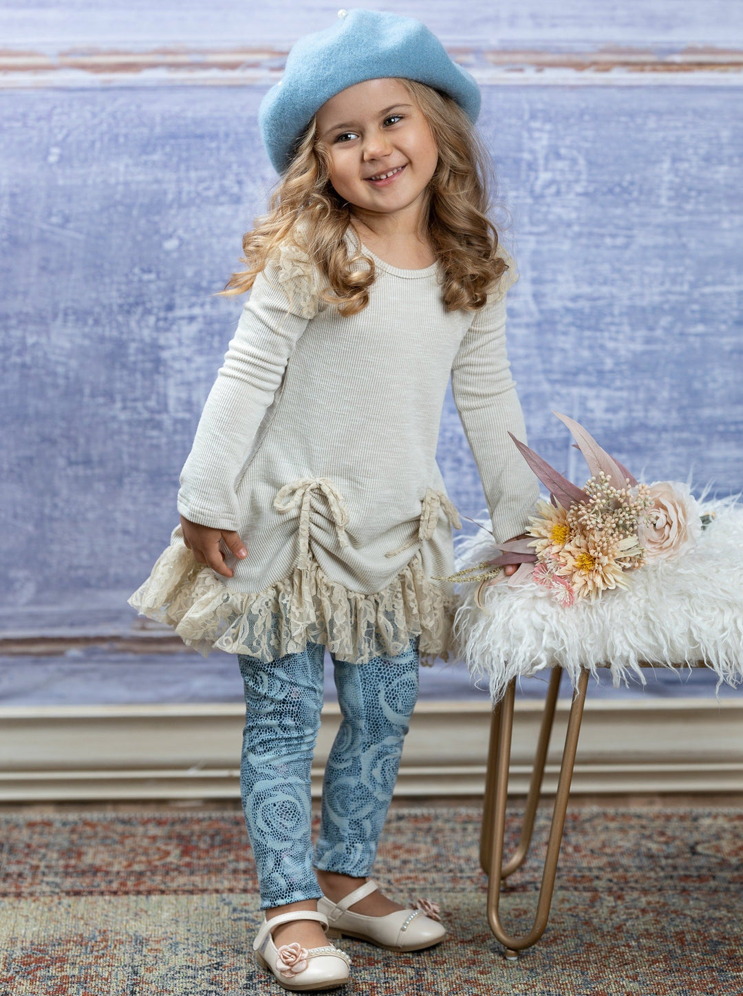 Girls Cute Fall |  Shiny Rose Tunic & Legging Set - Mia Belle Girls