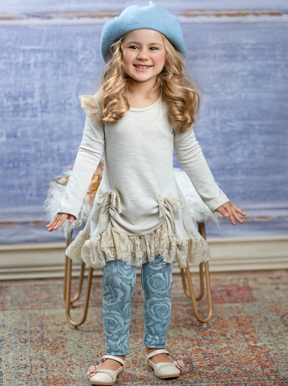 Girls Cute Fall |  Shiny Rose Tunic & Legging Set - Mia Belle Girls