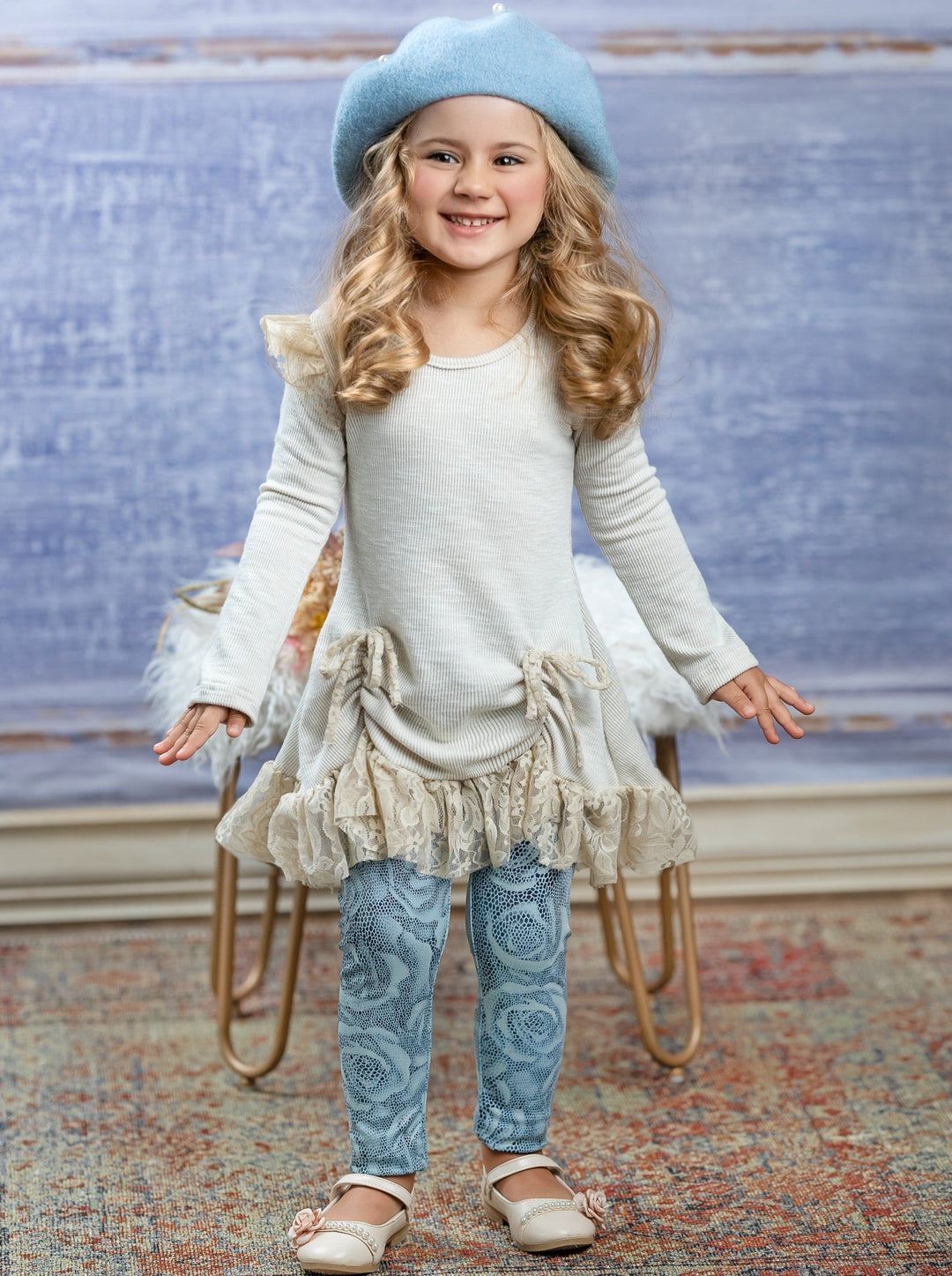 Girls Cute Fall |  Shiny Rose Tunic & Legging Set - Mia Belle Girls