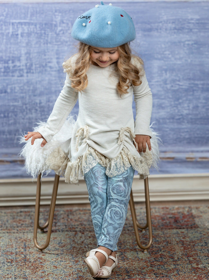 Girls Cute Fall |  Shiny Rose Tunic & Legging Set - Mia Belle Girls