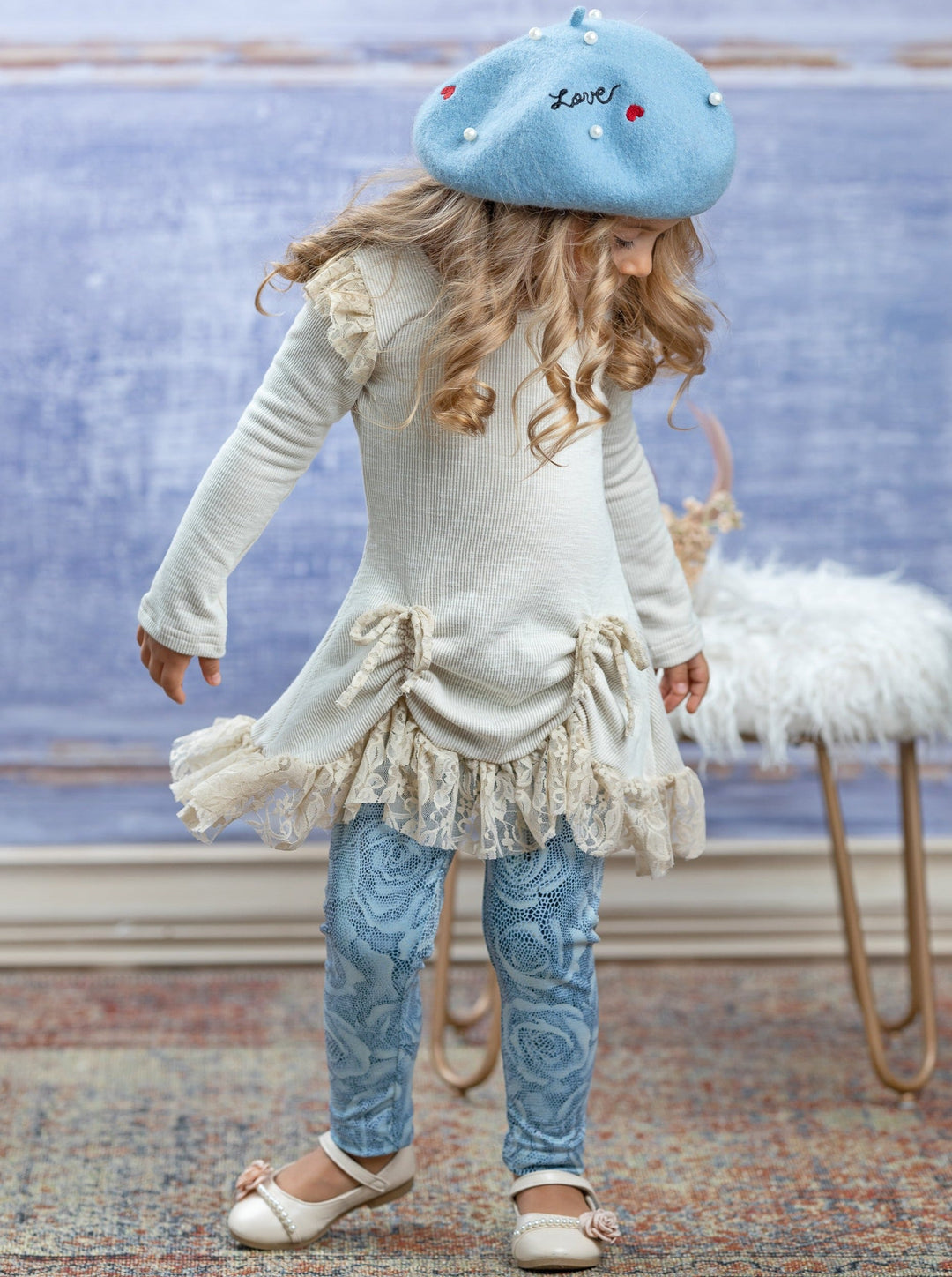 Girls Cute Fall |  Shiny Rose Tunic & Legging Set - Mia Belle Girls