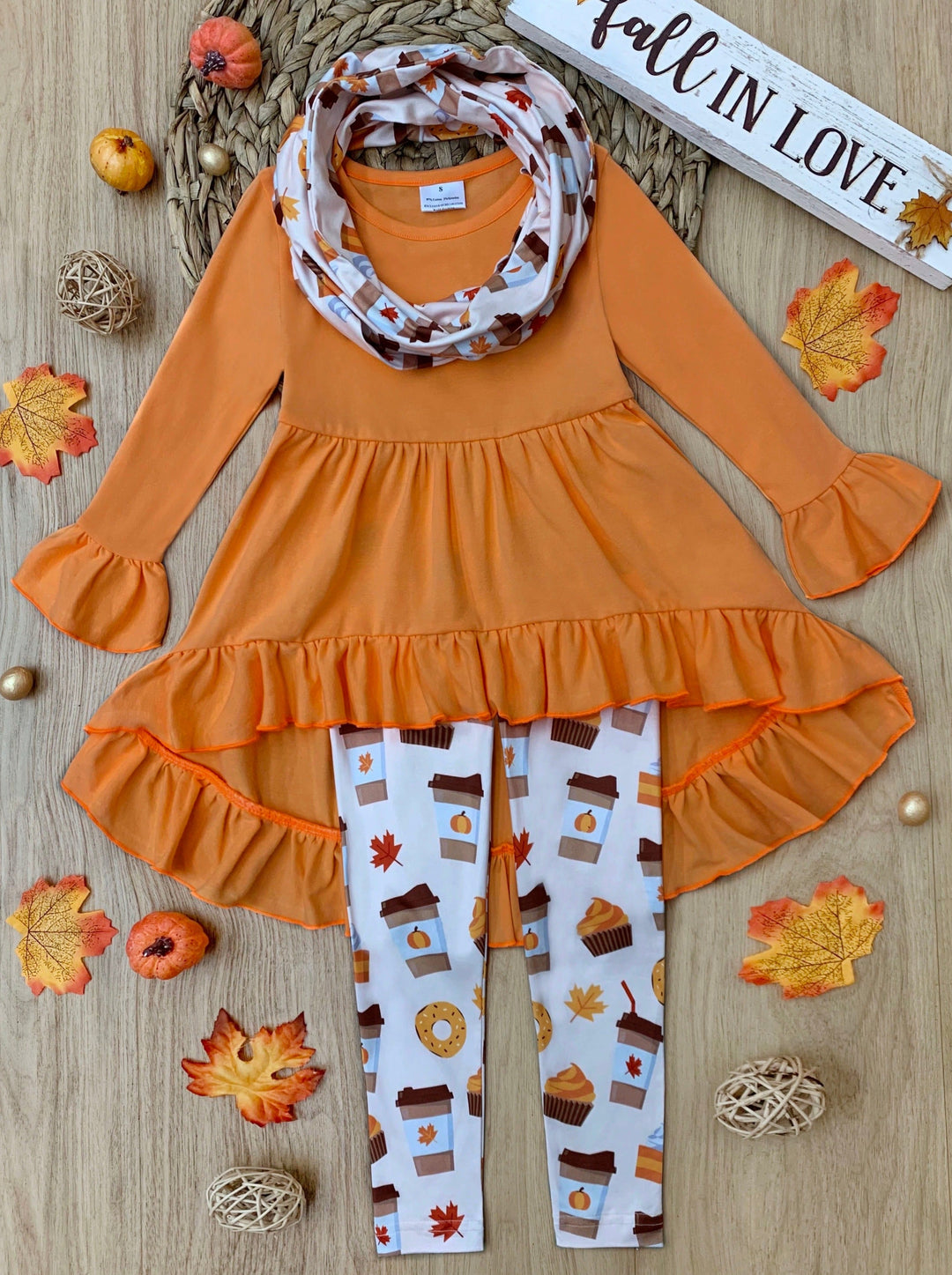 Girls Everyday Fall | Ruffle Tunic Legging Scarf Set - Mia Belle Girls