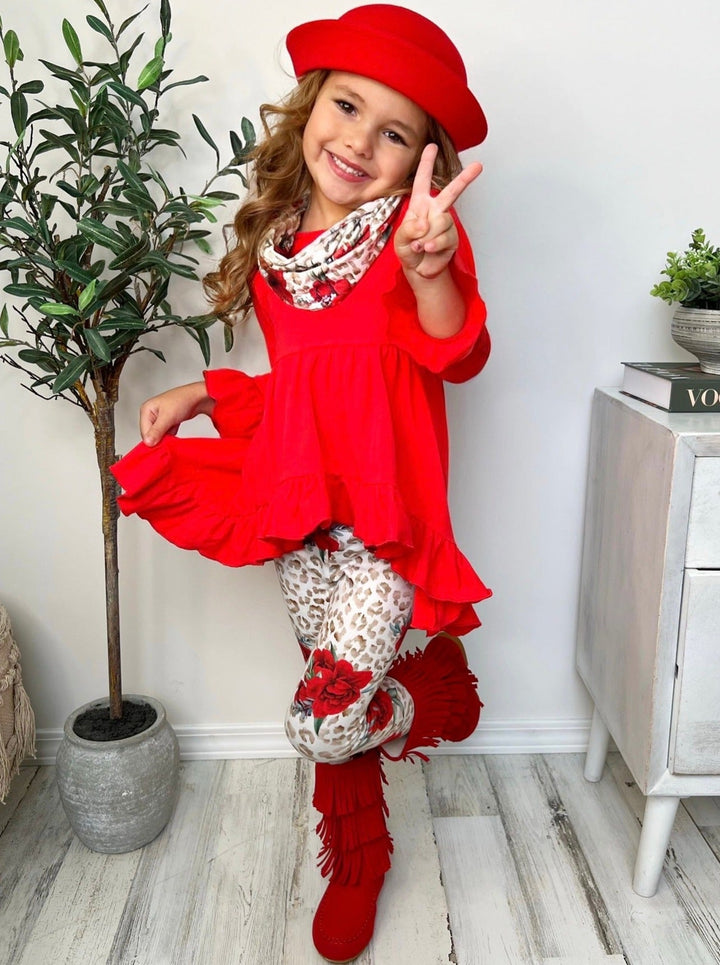 Girls Everyday Fall | Animal Print Legging Scarf Set - Mia Belle Girls