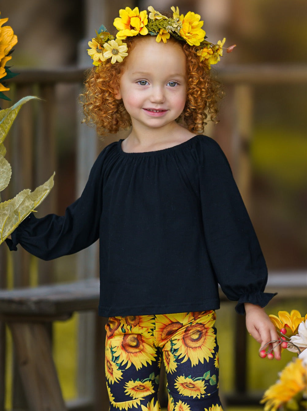 Little Girls Fall Outfits | Sunflower Bell Bottom Set | Girls Boutique