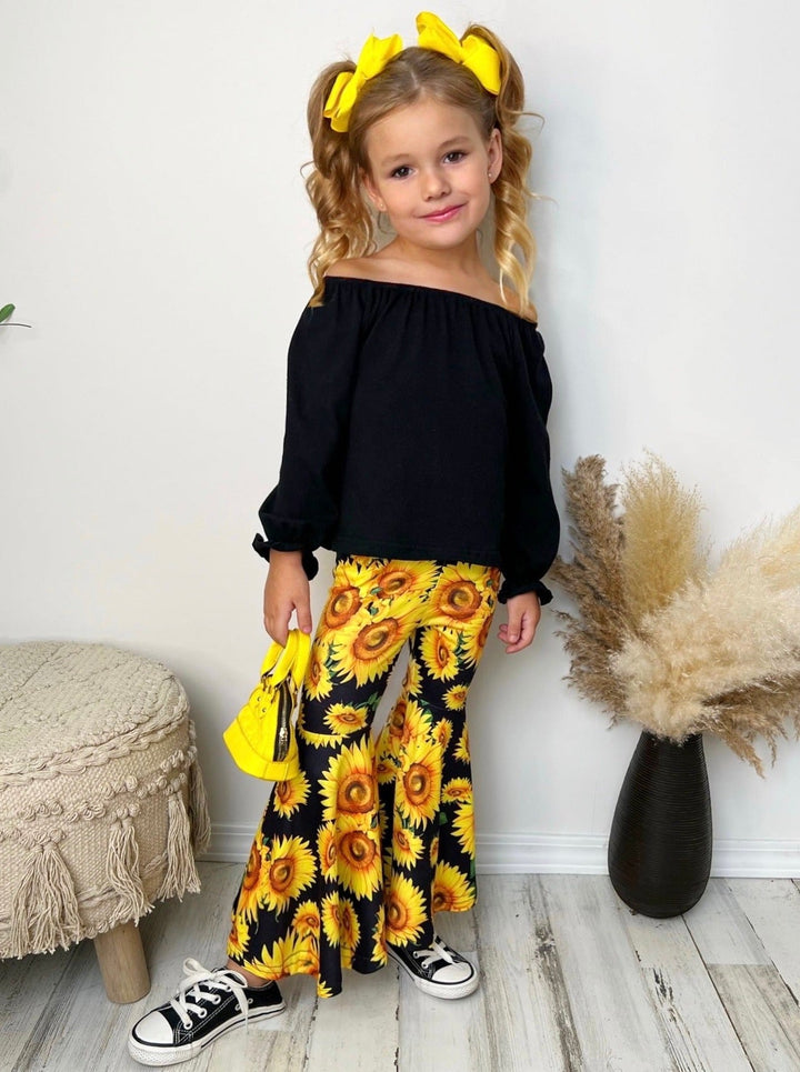 Little Girls Fall Outfits | Sunflower Bell Bottom Set | Girls Boutique