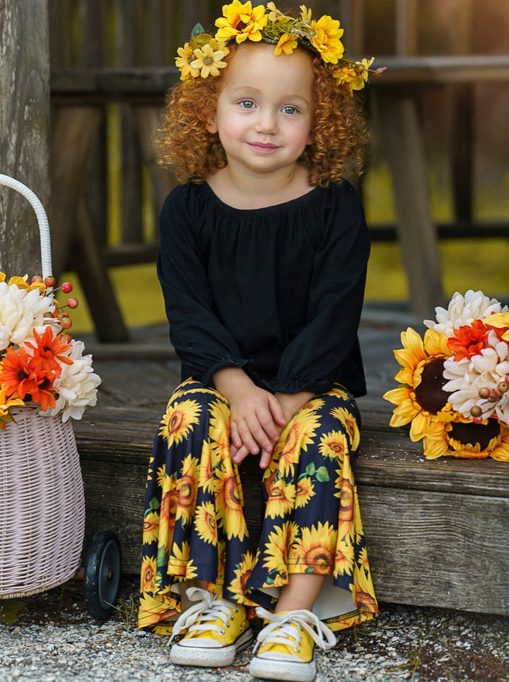 Little Girls Fall Outfits | Sunflower Bell Bottom Set | Girls Boutique