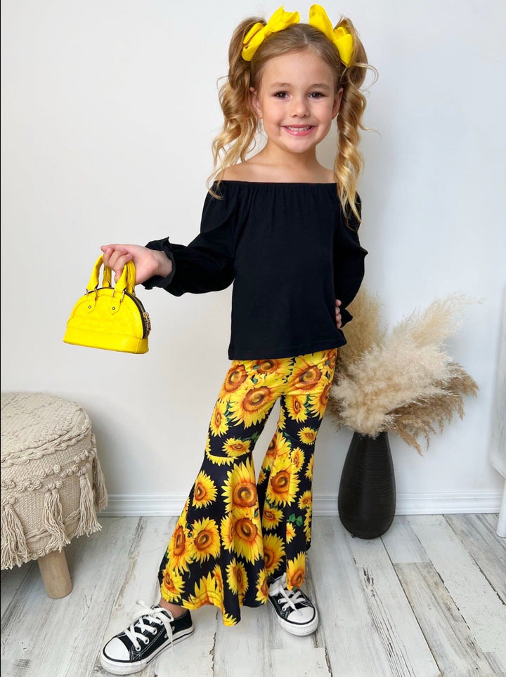 Little Girls Fall Outfits | Sunflower Bell Bottom Set | Girls Boutique