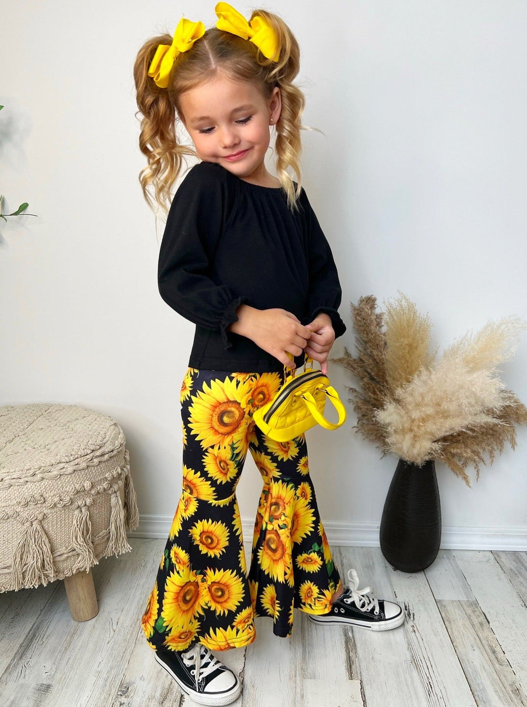 Little Girls Fall Outfits | Sunflower Bell Bottom Set | Girls Boutique