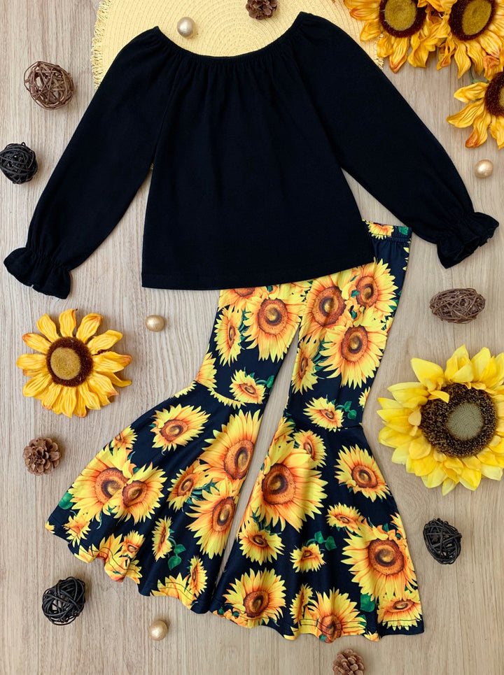 Little Girls Fall Outfits | Sunflower Bell Bottom Set | Girls Boutique