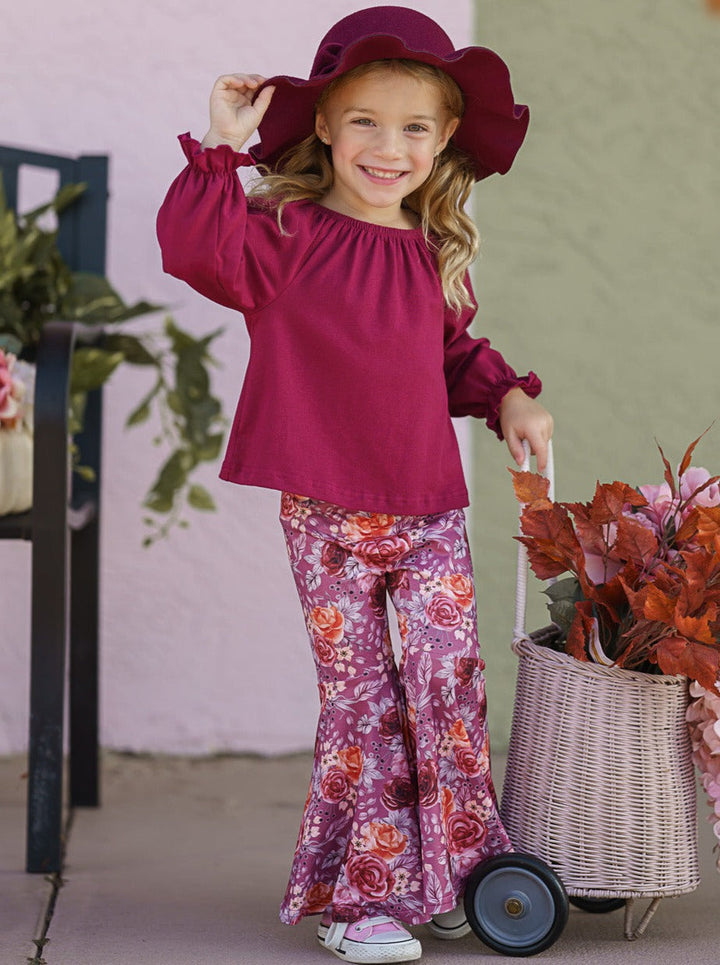 Little Girls Fall Outfits | Floral Bell Bottom Set | Girls Boutique