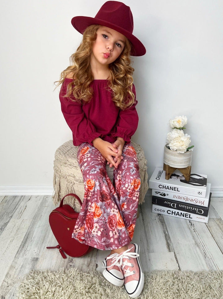 Little Girls Fall Outfits | Floral Bell Bottom Set | Girls Boutique