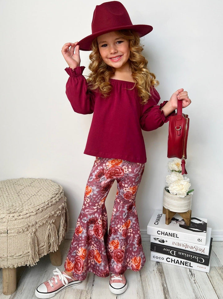 Little Girls Fall Outfits | Floral Bell Bottom Set | Girls Boutique