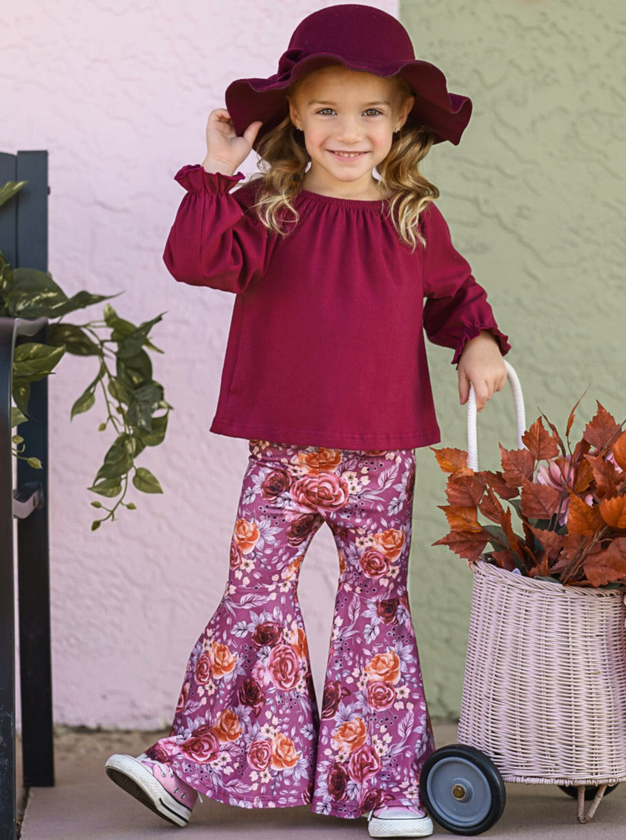 Little Girls Fall Outfits | Floral Bell Bottom Set | Girls Boutique