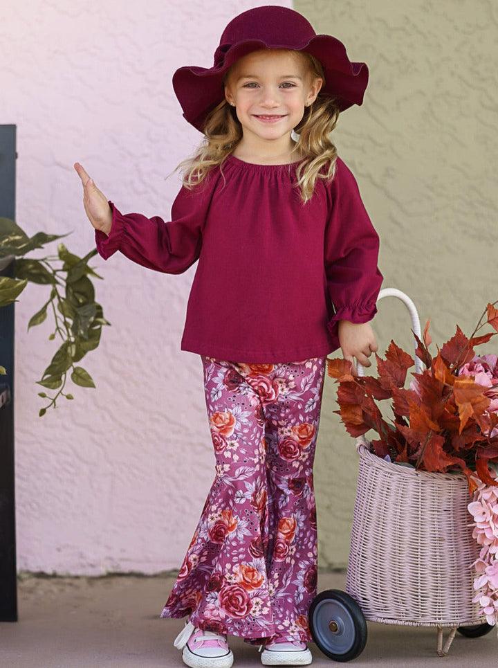 Little Girls Fall Outfits | Floral Bell Bottom Set | Girls Boutique