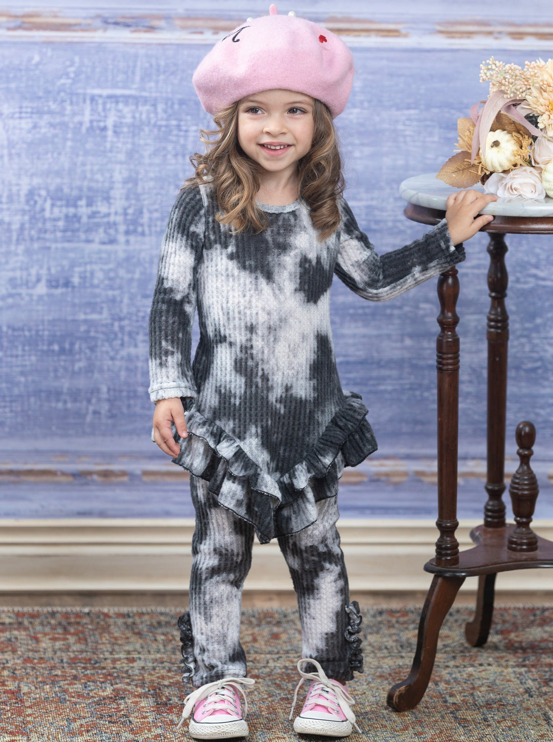 Girls Fall Sets | Tie Dye Waffle Knit Legging Set - Mia Belle Girls