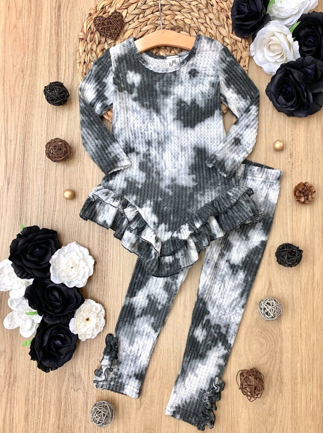 Girls Fall Sets | Tie Dye Waffle Knit Legging Set - Mia Belle Girls