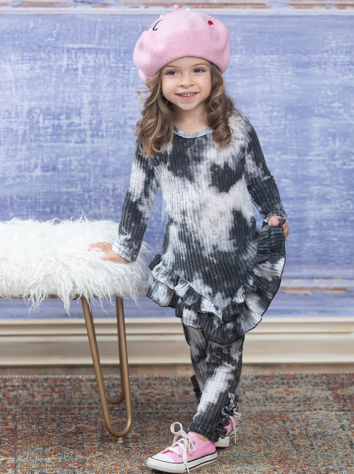 Girls Fall Sets | Tie Dye Waffle Knit Legging Set - Mia Belle Girls