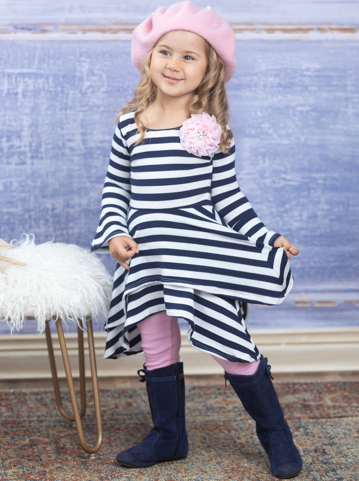 Girls Chic Fall | Striped Sidetail Tunic Legging Set - Mia Belle Girls