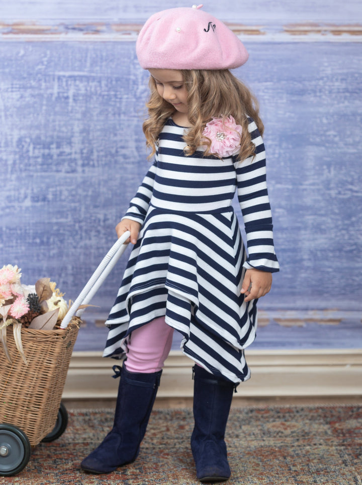 Girls Chic Fall | Striped Sidetail Tunic Legging Set - Mia Belle Girls