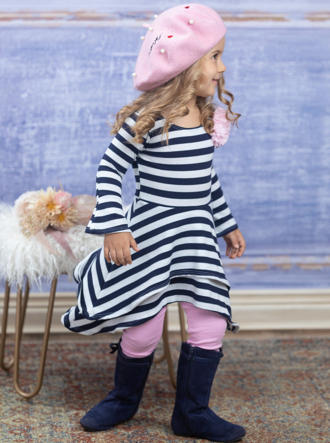 Girls Chic Fall | Striped Sidetail Tunic Legging Set - Mia Belle Girls