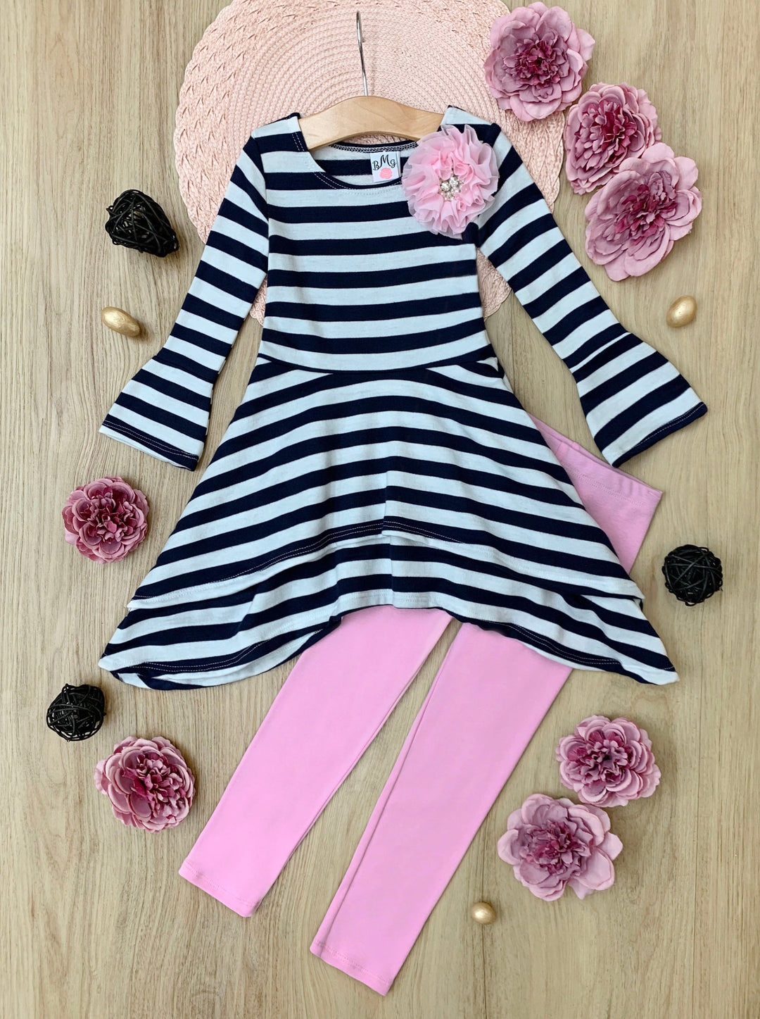 Girls Chic Fall | Striped Sidetail Tunic Legging Set - Mia Belle Girls