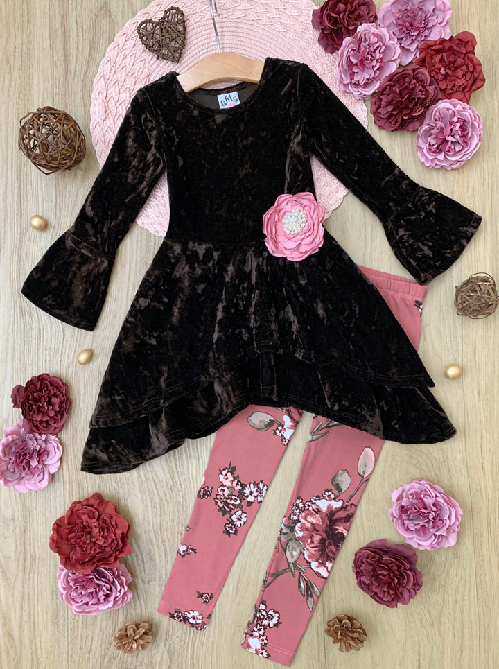 Girls Chic Fall | Velvet Sidetail Tunic Legging Set - Mia Belle Girls