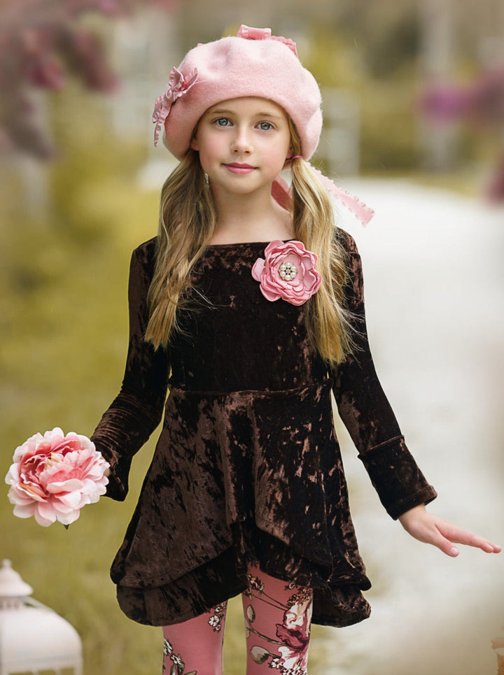 Girls Chic Fall | Velvet Sidetail Tunic Legging Set - Mia Belle Girls