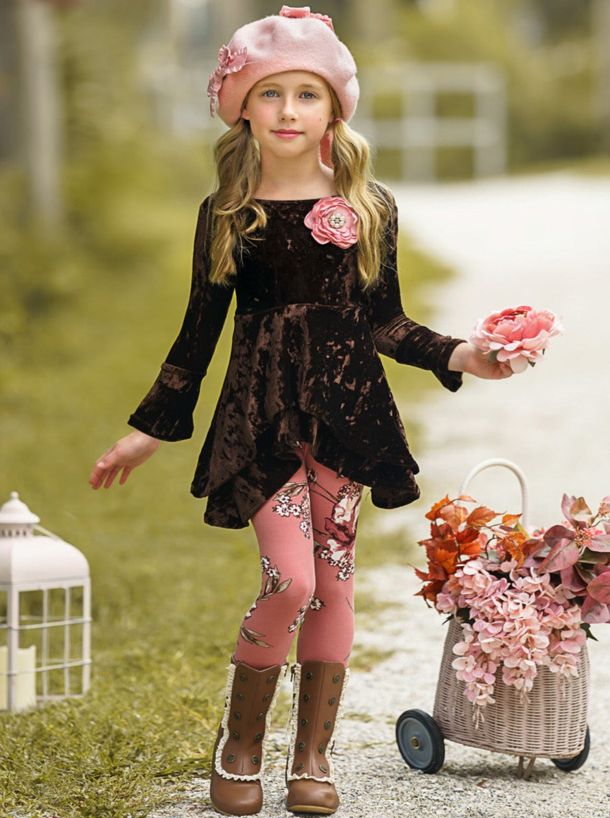 Girls Chic Fall | Velvet Sidetail Tunic Legging Set - Mia Belle Girls