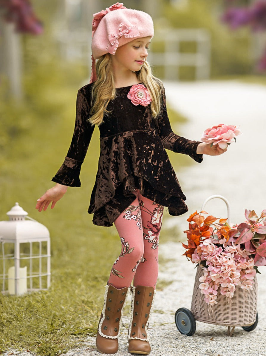 Girls Chic Fall | Velvet Sidetail Tunic Legging Set - Mia Belle Girls