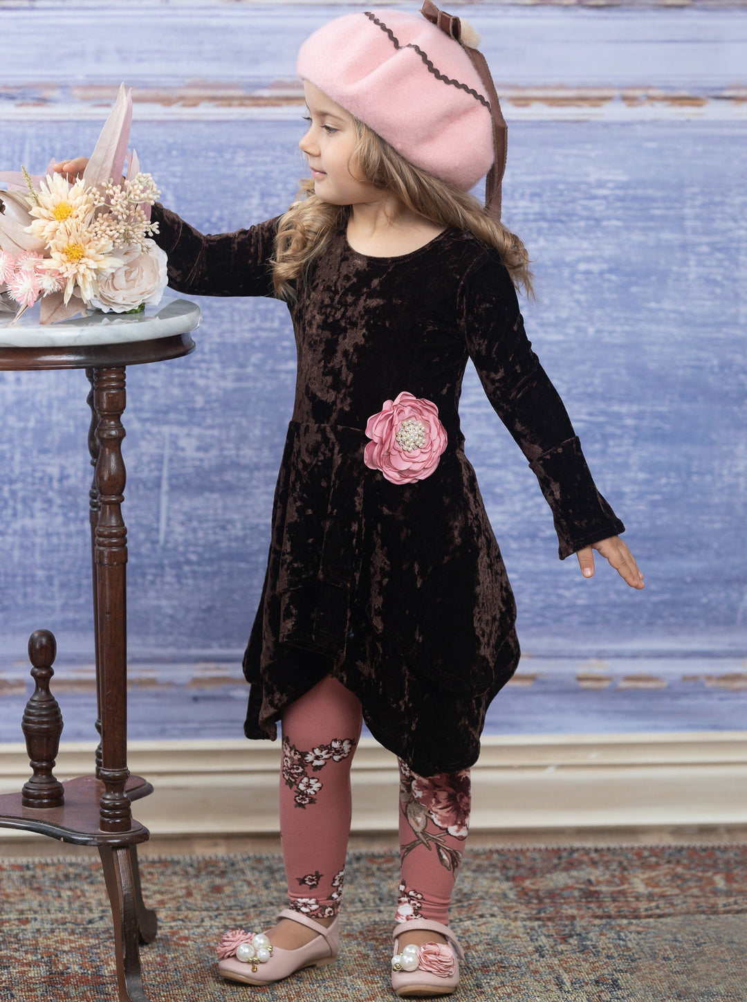 Girls Chic Fall | Velvet Sidetail Tunic Legging Set - Mia Belle Girls