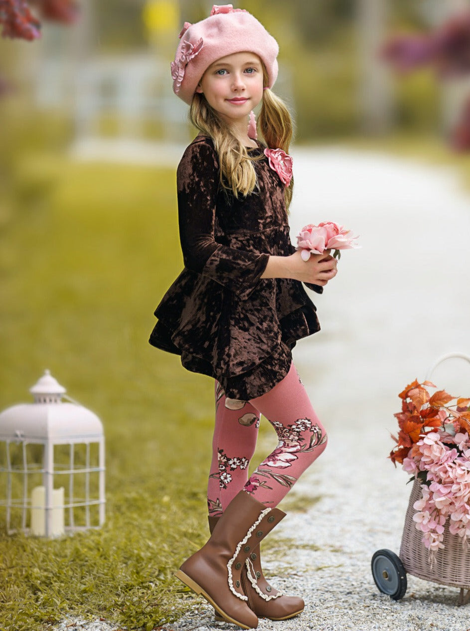 Girls Chic Fall | Velvet Sidetail Tunic Legging Set - Mia Belle Girls