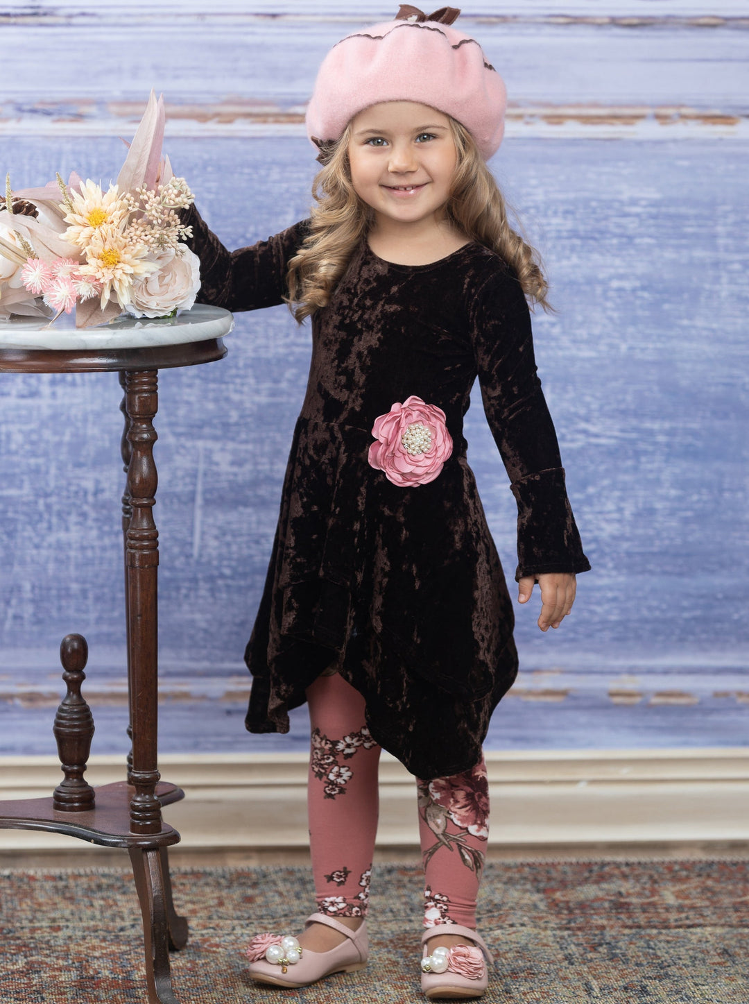 Girls Chic Fall | Velvet Sidetail Tunic Legging Set - Mia Belle Girls