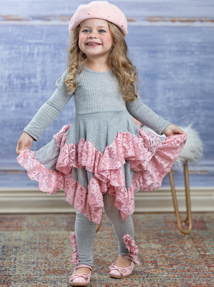 Girls Fall Outfits | Lace Tiered Tunic & Legging Set - Mia Belle Girls