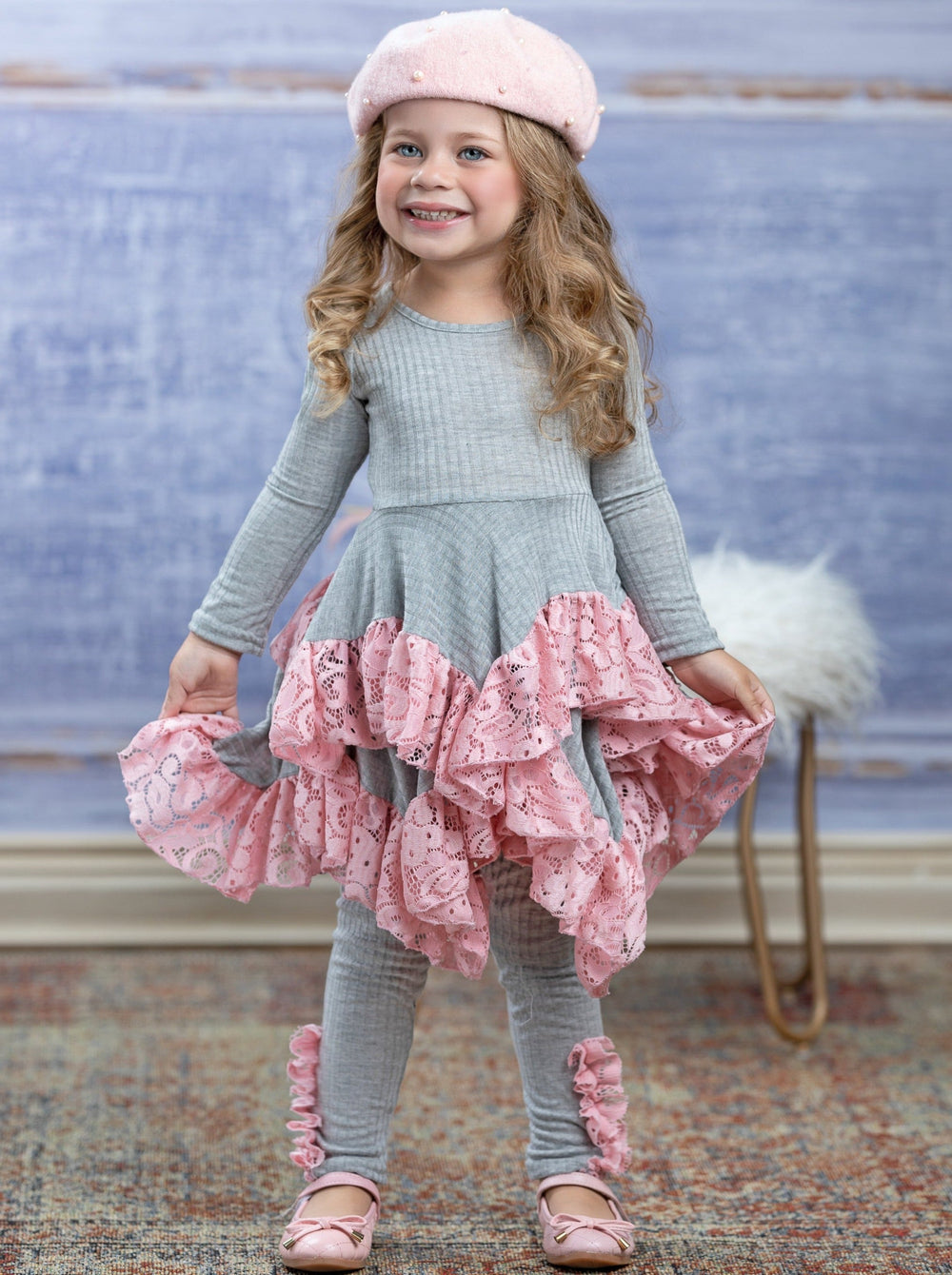 Girls Fall Outfits | Lace Tiered Tunic & Legging Set - Mia Belle Girls