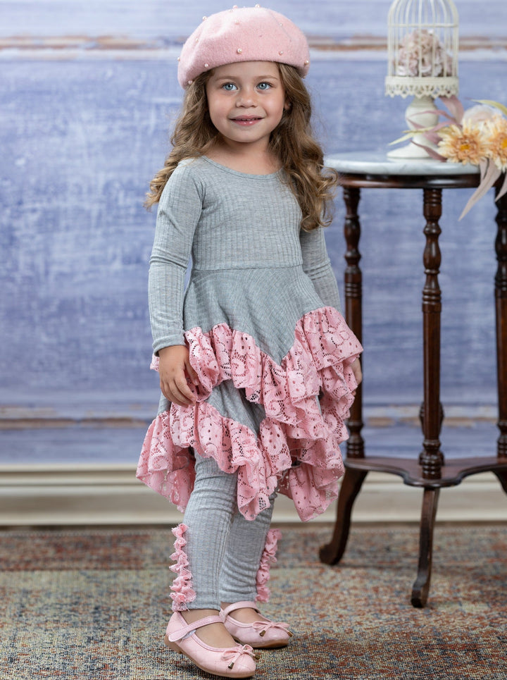 Girls Fall Outfits | Lace Tiered Tunic & Legging Set - Mia Belle Girls