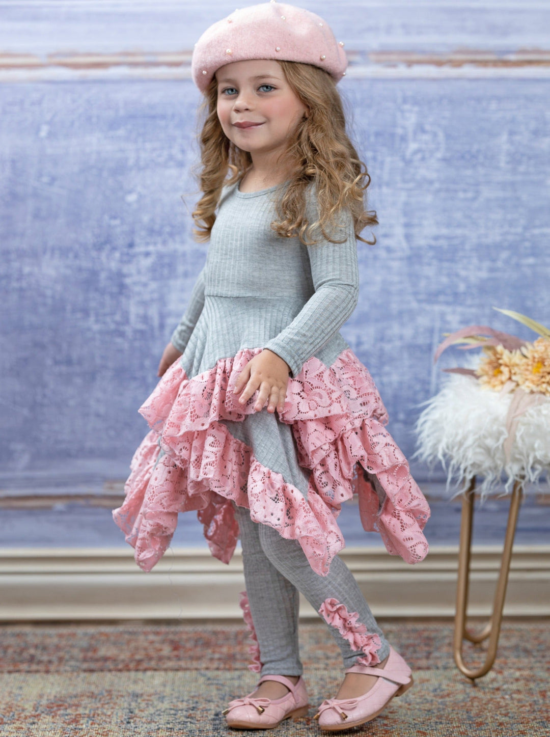 Girls Fall Outfits | Lace Tiered Tunic & Legging Set - Mia Belle Girls