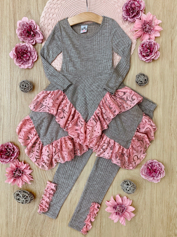 Girls Fall Outfits | Lace Tiered Tunic & Legging Set - Mia Belle Girls