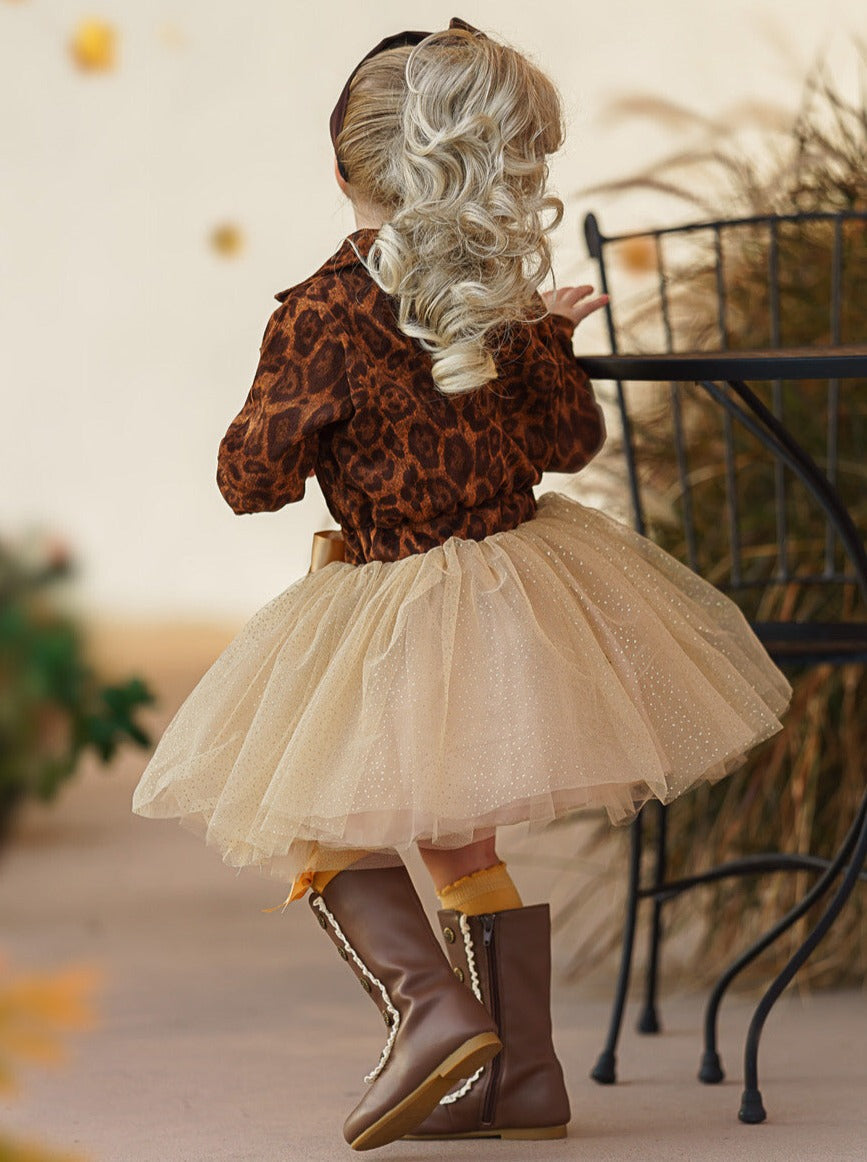 Preppy Chic Dress | Leopard Print Shimmer Tutu Dress | Mia Belle Girls