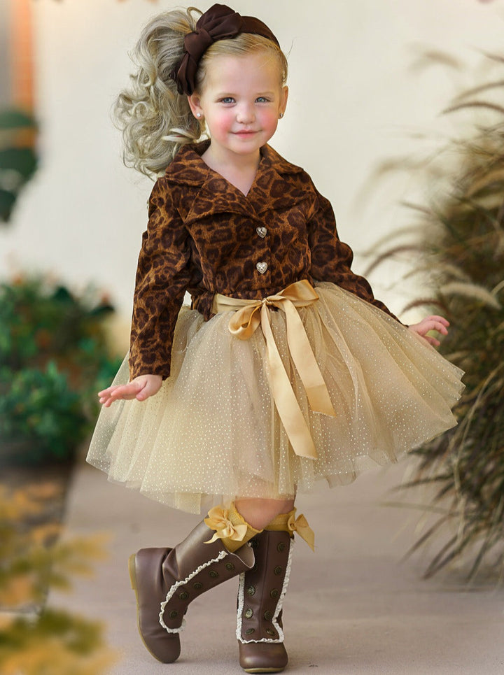 Preppy Chic Dress | Leopard Print Shimmer Tutu Dress | Mia Belle Girls