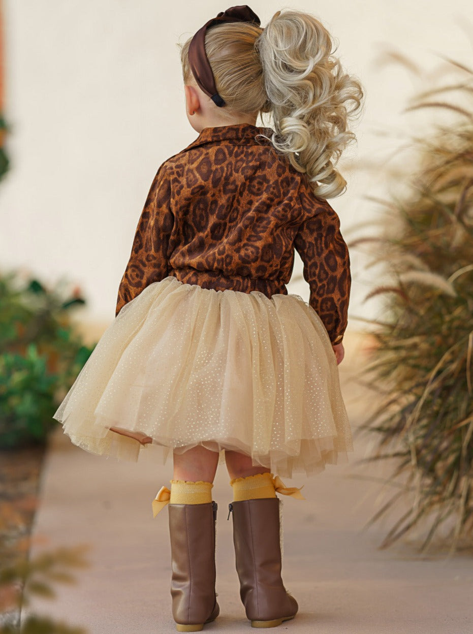 Preppy Chic Dress | Leopard Print Shimmer Tutu Dress | Mia Belle Girls