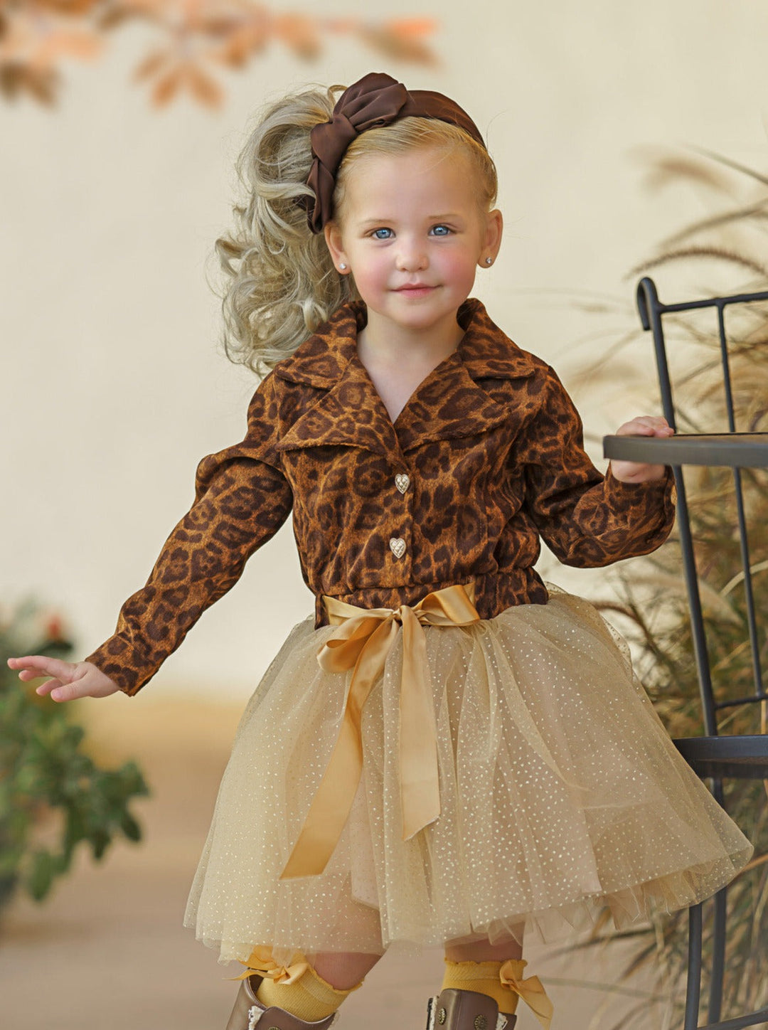 Preppy Chic Dress | Leopard Print Shimmer Tutu Dress | Mia Belle Girls