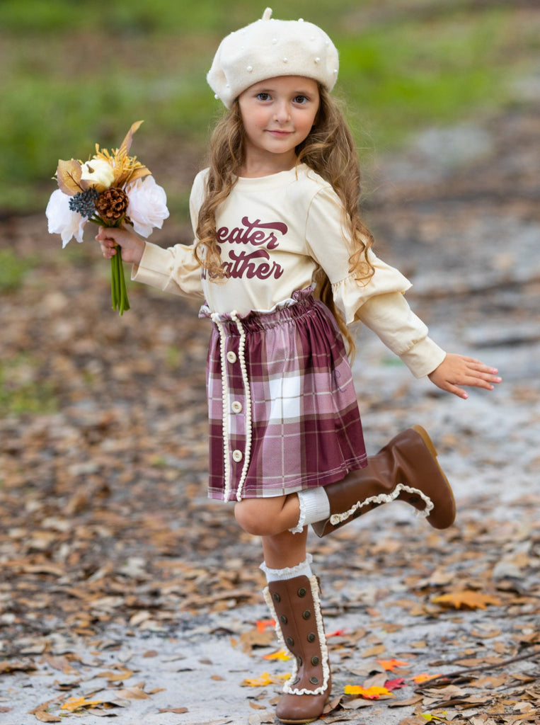 Brown beige plaid skirt 2025
