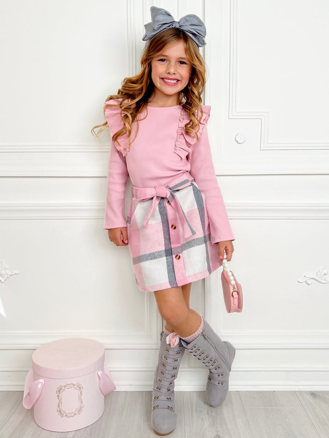 My Fave Girl Pink Ruffled Top and Brushed Fleece Skirt Set