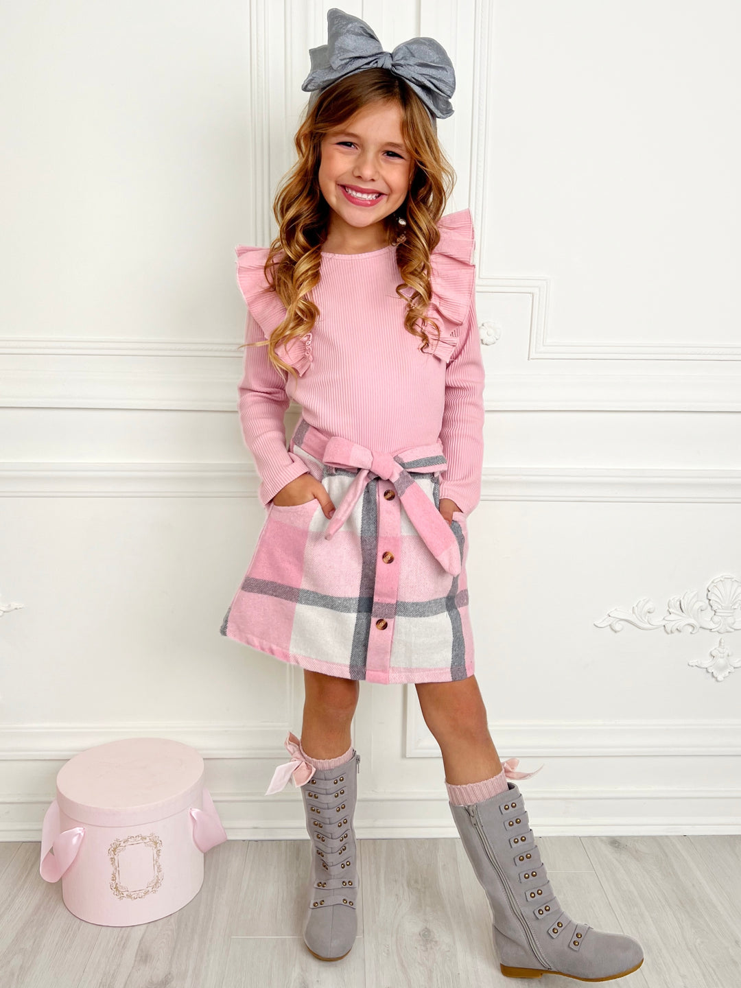 My Fave Girl Pink Ruffled Top and Brushed Fleece Skirt Set