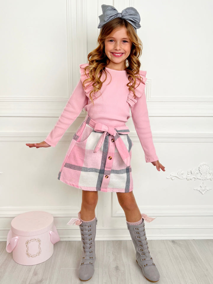 My Fave Girl Pink Ruffled Top and Brushed Fleece Skirt Set