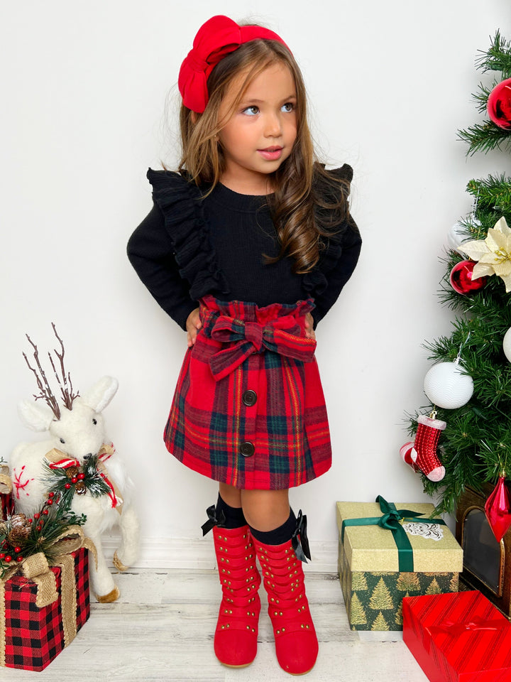 Feels Like Fall Ruffled Top & Plaid Skirt Set