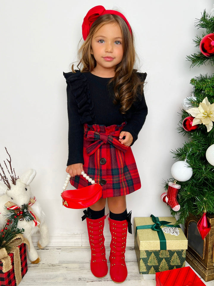 Feels Like Fall Ruffled Top & Plaid Skirt Set