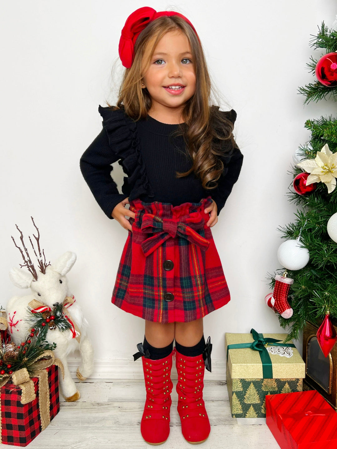 Feels Like Fall Ruffled Top & Plaid Skirt Set